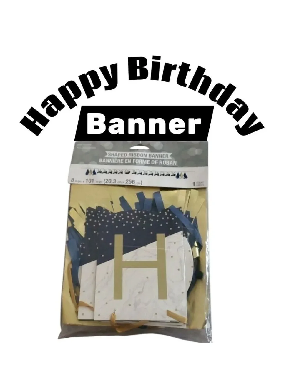 Happy Birthday shaped ribbon banner with stickers 8 inch x 101 inches